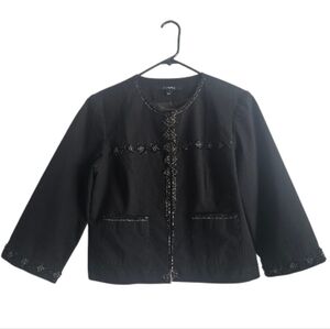 Chadwicks Black Embellished Beads 3/4 Sleeve Lined Soft Blazer Size 12
